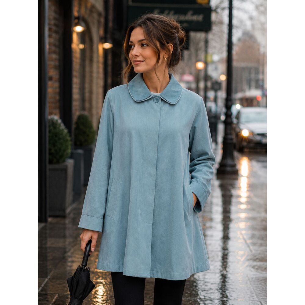 London Fog Light Blue Suede-Look Lightweight Coat | Size Large